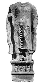 Buddha from Loriyan Tangai with inscription mentionning the "year 318", thought to be 143 CE.[36]