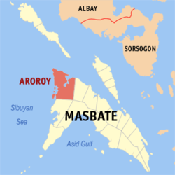 Map of Masbate with Aroroy highlighted