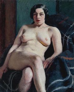 Nude seated on a green rug, circa 1925