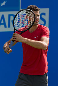 Grigor Dimitrov during practice at the Queens Club Aegon Championships in London, England.