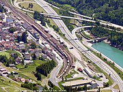 Aerial view of station and tunnel entrance