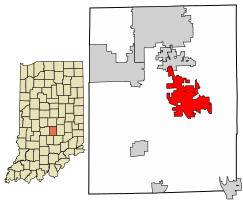Location of Franklin in Johnson County, Indiana
