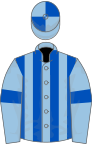 Light blue and royal blue stripes, light blue sleeves, royal blue armlets, quartered cap