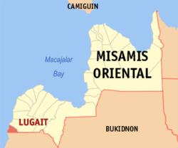 Map of Misamis Oriental with Lugait highlighted