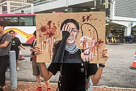 Artwork that alludes to the August 11 incident when a female protester's eye was allegedly injured by a bean-bag round shot by the police[34]