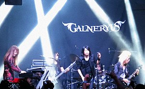 Galneryus performing in Mexico in 2016. From left to right: Yuhki, Taka, Sho, Fumiya, Syu