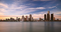 Downtown Detroit's skyline, as seen from Windsor, Ontario, Canada in September 2015.