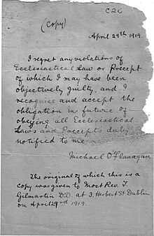 Draft copy of a letter from Fr. O'Flanagan to Bishop Coyne, 29 April 1919.