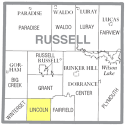 Location of Lincoln Township in Russell County