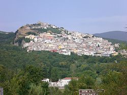 An aerial view of the town of Morcone in the Matese Mountains