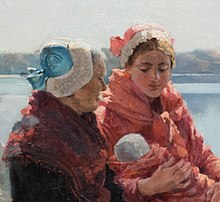Painting of a grandmother and mother with a baby