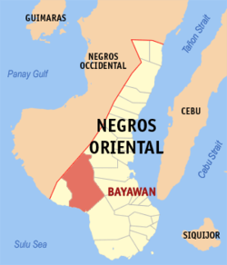 Map of Negros Oriental showing the location of Bayawan