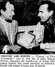 Kordel with Dennis Weaver, 1960