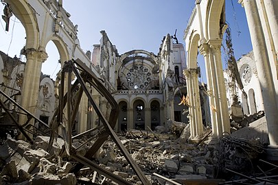 Rubble of the cathedral after the earthquake that hit the Capital Port au Prince just before 5 pm on 12 January 2010.