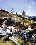 Dome of the Abbey of Sacromonte and a caves houses by Antonio Gomar y Gomar (1849 - 1911). Today this dome is that missing in the Abbey
