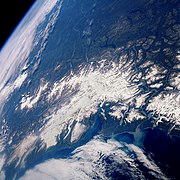 Alaska's Saint Elias Mountains and Malaspina Glacier imaged from orbit.