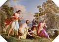 Detail from a Vienna porcelain tray painted by Daffinger, after 1808, Cecrops' Daughters Discover Erichtonius