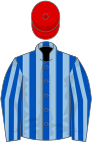 Royal blue and light blue stripes, red cap