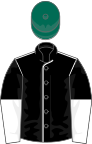 Black, white seams, halved sleeves, dark green cap