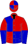 Red and blue (quartered), halved sleeves, quartered cap