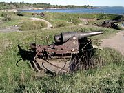 19th-century coastal artillery guns preserved in Suomenlinna fortress in Helsinki.