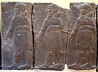 Assyrian warriors. A procession of mace bearers. Basalt wall reliefs from the palace of Tiglath-pileser III at Arslan Tash, Syria. 744-727 BCE. Ancient Orient Museum, Istanbul