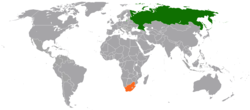 Map indicating locations of Russia and South Africa