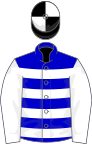 Blue and white hoops, white sleeves, black and white quartered cap