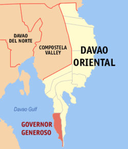 Map of Davao Oriental with Governor Generoso highlighted