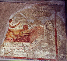 Fresco from the Lupanar brothel, the largest Pompeii brothel. 72 - 79 CE