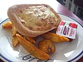 Egg and bacon pie with chips