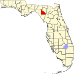 A state map highlighting Lafayette County in the corner part of the state. It is medium in size.