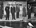 Thijsse (on the right) during the visit of Elizabeth II and Prince Philip, Duke of Edinburgh to the Hydraulics Research Laboratory in Delft, 1956