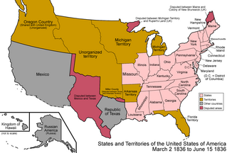 A map of the United States in 1836.