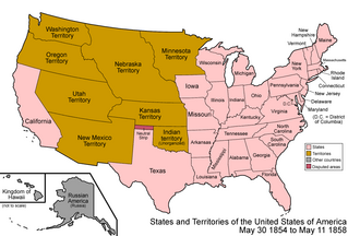 A map of the United States from 1854 to 1858.