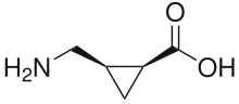 Stereo, skeletal formula of (+)-cis-2-aminomethylcyclopropane carboxylic acid