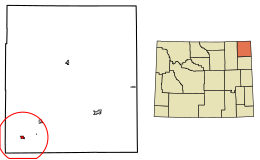 Location of Moorcroft in Crook County, Wyoming.