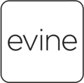 Evine's logo from 2015 to 2019; for its first year under Evine Live, it was rendered in the same form, except in an abstract design consisting of strips of varying colors vertically rendered in various red, orange and pink shades, and the text in white; the "e" on the right was also rendered backwards.