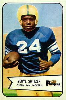 Switzer's Bowman trading card showing a stylized photo of him in uniform