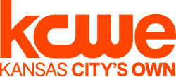 All in orange: The lowercase letters "K C W E", with the C and W actually being the CW network logo. Beneath, in progressively bolder text, is the phrase "Kansas City's Own".