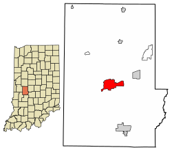 Location of Greencastle in Putnam County, Indiana.