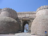 The massive gate of Kumbhalgarh fort, called the Ram Pol