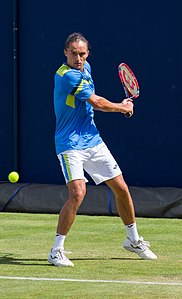 Alexandr Dolgopolov during practice at the Queens Club Aegon Championships in London, England.