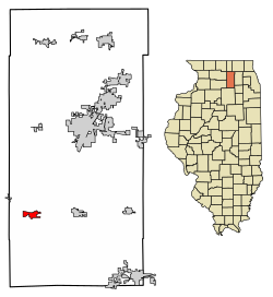 Location of Shabbona in DeKalb County, Illinois.