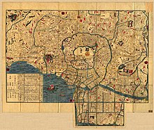 Small, sepia-colored map of Edo in the 1840s