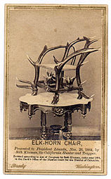 A chair presented by Kinman to Abraham Lincoln. Kinman sold CdVs in the U.S. Capitol.