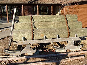 A typical sled used to transport logs to the riverbank