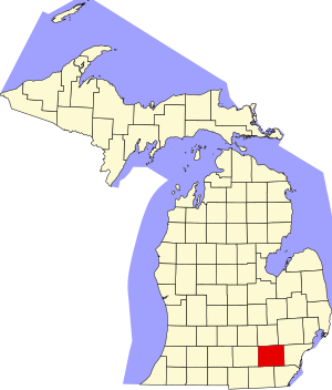 Map of Michigan highlighting Washtenaw County