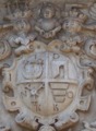 Coat of arms at the entrance of Olesko Castle. Quarterly coat of arms of Jan Daniłowicz h. Sas, Duke of the Duchy of Ruthenia (Ruthenian Voivodeship), and landowner of Olesko in 1605