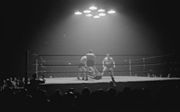 Two brothers of the Dusek Family against Yvon Robert and Laurent "Larry" Moquin, during a tag team wrestling match, Montreal, June 1945